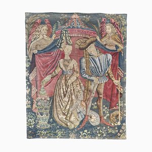 Vintage French Hand Painted Tapestry with Medieval Museum Design, 1960s