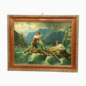 After Josef Ringeisen, Dramatic Poacher Scene, Oil Print, Framed