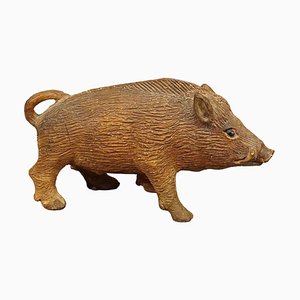 Antique Wild Boar Piggy Bank in Clay, 1890s