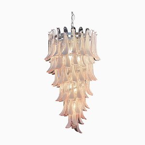 Large Italian Murano Glass Spiral Chandelier with 83 Pink Glass Petals, 1990s