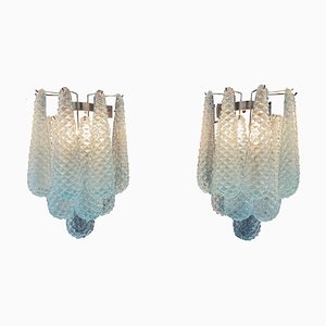 Vintage Blue Glass Petal Drop Wall Sconces, Murano, 1970s, Set of 2