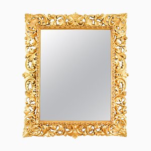 Espejo italiano florentino de madera dorada, siglo XIX