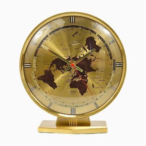 Grande Horloge de Table Kundo GMT Fuseau Horaire Mondial en Laiton par Kieninger & Obergfell, 1960s