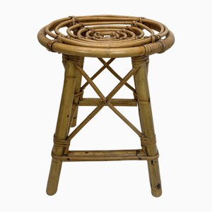 Mid-Century French Bamboo Stool with Spiral Seat, 1950s