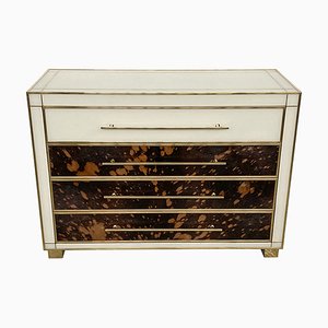 Chest of Drawers in White Murano Glass and Cow Leather, 1980s
