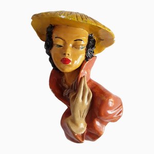Busto de mujer vintage de cerámica esmaltada de color de Studio MG, años 60