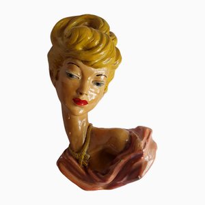 Buste pour Femme Vintage en Céramique Vernie Colorée par Studio MG, 1960s