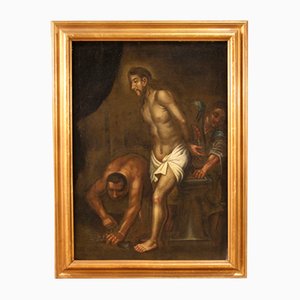 Artista italiano, Cristo en la columna, 1720, óleo sobre lienzo, enmarcado