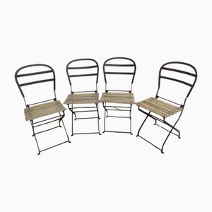 Wooden and Metal Garden Chairs, 1950s, Set of 4