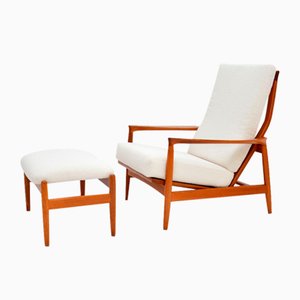 Vintage Swedish Teak Armchair & Stool attributed to Folke Ohlsson from Dux, 1960s, Set of 2