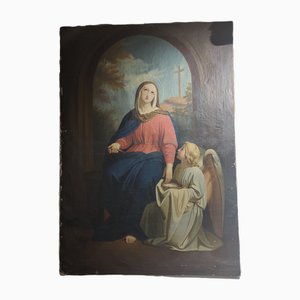 Virgen con el niño, década de 1800, óleo sobre lienzo
