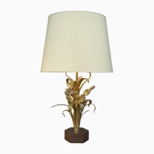 Large Table Lamp with Golden Metal Sheet Decor, 1970s