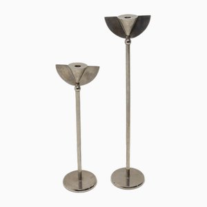 Art Deco Chrome Candleholders, Central Europe, 1930s, Set of 2