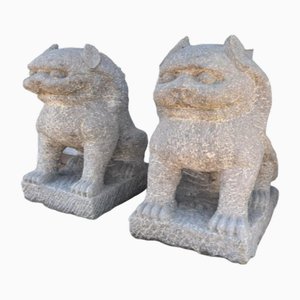 Hand-Sculpted Foo Lion Sculptures, Set of 2