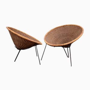 Roberto Mango Armchairs in Wicker and Iron, 1950s, Set of 2