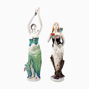 Large Allegory Figurines Day & Night attributed to Silvia Kloede for Messen, 2007, Set of 2