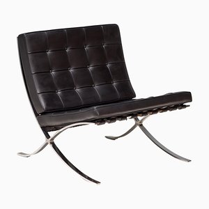 Black Leather Barcelona Chair by Ludwig Mies Van Der Rohe & Lilly Reich attributed to Knoll, 2000s