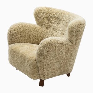 Danish Modern Sheepskin Lounge Chair