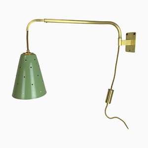 Adjustable Green Counter Weight Wall Light in Brass in the Style of Stilnovo, Italy, 1960s
