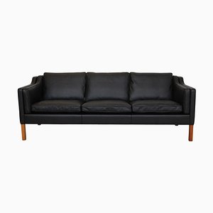 Børge Mogensen 2213 3.seater Sofa in Black Nevada Aniline Leather by Børge Mogensen for Fredericia