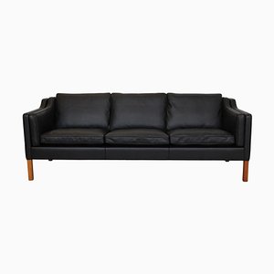 Divano a tre posti nr. 2213 in pelle nera Nevada anilina di Børge Mogensen per Fredericia