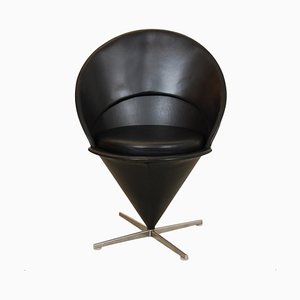 Silla Cone de cuero negro de Verner Panton para Vitra