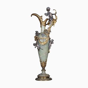 Französische Pompomkanne/Vase aus Onyx, 19. Jh. Bronze Versilbert Napoleon Iii