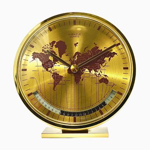 Horloge de Table Mid-Century GMT World Time Zone en Laiton, Allemagne attribuée à Wilhelm Kienzle, 1960s