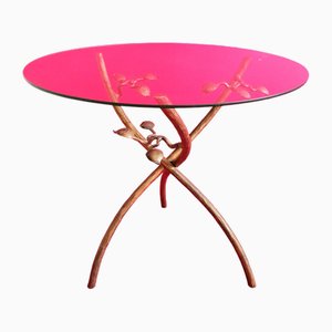 Table d'Appoint Branche Vintage en Métal Doré avec Plateau en Verre par Willy Daro, 1960s