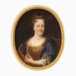 French Artist, Oval Portrait of a Noble Lady, 1770, Oil on Canvas, Framed