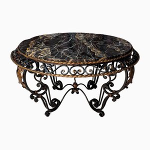 Round Marble and Iron Coffee Table