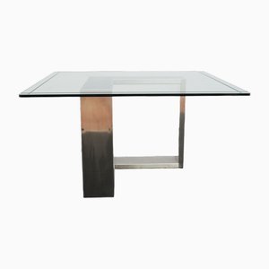Glass and Steel Dining Table Attributed to Cecchi, 1960s