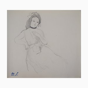 Marie Laurencin, niña con vestido, dibujo a lápiz original