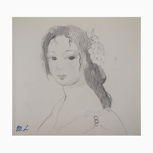 Marie Laurencin, Portrait de la jeune femme, dessin original au crayon