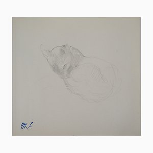 Marie Laurencin, Sleeping Cat, Dibujo a lápiz original