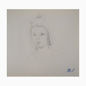 Marie Laurencin, joven pensativa, dibujo a lápiz original
