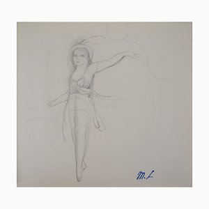 Marie Laurencin, bailarina, dibujo a lápiz original