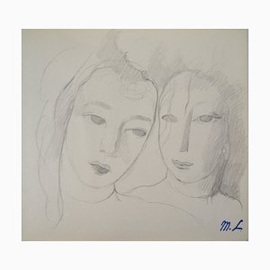 Marie Laurencin, dos hermanas, dibujo a lápiz original