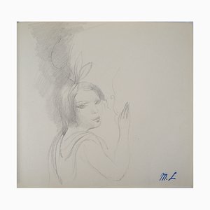 Marie Laurencin, niña con un lazo, dibujo a lápiz original