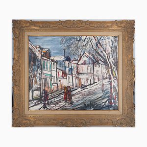 Michel Marie Poulain, Rue de Montmartre, 1969, Öl auf Holz, gerahmt