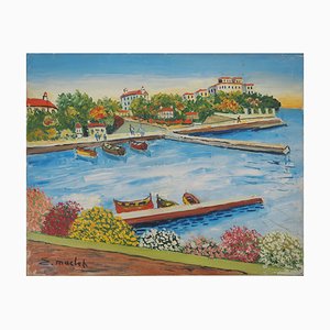 Elisée Maclet, The Port of Beaulieu sur Mer, Original Oil on Canvas