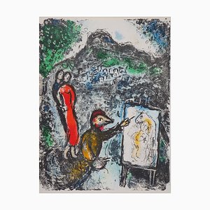 Marc Chagall, Couple and Artist in Front of Saint Jeannet, 1972, Original Lithograph