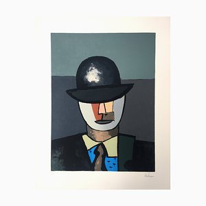 Jean Helion, Portrait d'un homme au chapeau melon, 1960, Lithographie