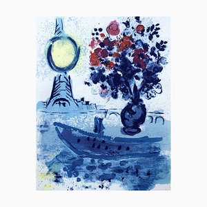 Marc Chagall, Fly Boat avec Bouquet, 1962, Lithographie Originale