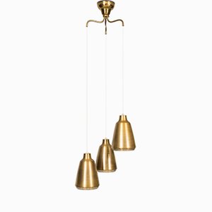 Swedish Triple Brass Pendant Lamp, 1950s