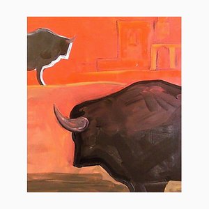 Carlo Massimo Franchi, Bulls at Alhambra, Oil on Canvas