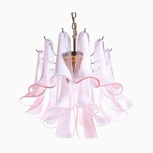 Vintage Petal Chandelier in Pink and White Murano Glass, Italy, 1970s