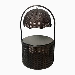 Dutch Faux Bamboo and Rattan Webbing Side Table with Integrated Hanging Lamp