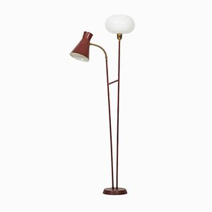 Swedish Red-Lacquered Metal & Glass Floor Lamp, 1950s