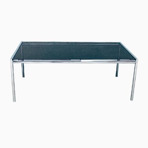 Mid-Century Modern Italian Tubular Dining Table in Chrome and Smoke Glass, 1970s